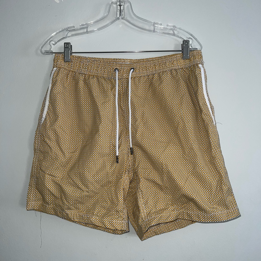 Mr.Swim Yellow and White Patterned Swim Shorts size large